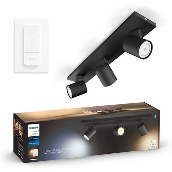 Spot-barre putki - Philips - RUNNER - 3x5.5W - Musta - Kaukosäädin mukana - Bluetooth sort