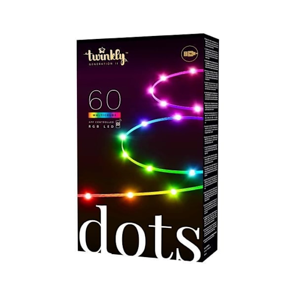 Twinkly Dots - Liikkuva LED-valoköynnös 60 RGB LEDiä, 3 metriä. Läpinäkyvä johto.