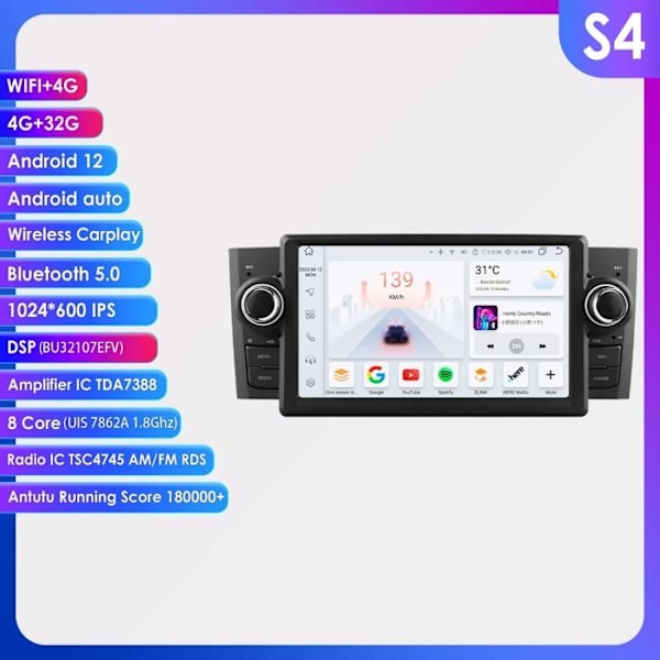 4G+32G Android Car Radio 2din Fiat Grande Punto Linea 2007-2012 Multimedia Video Player Stereo GPS navi Carplay
