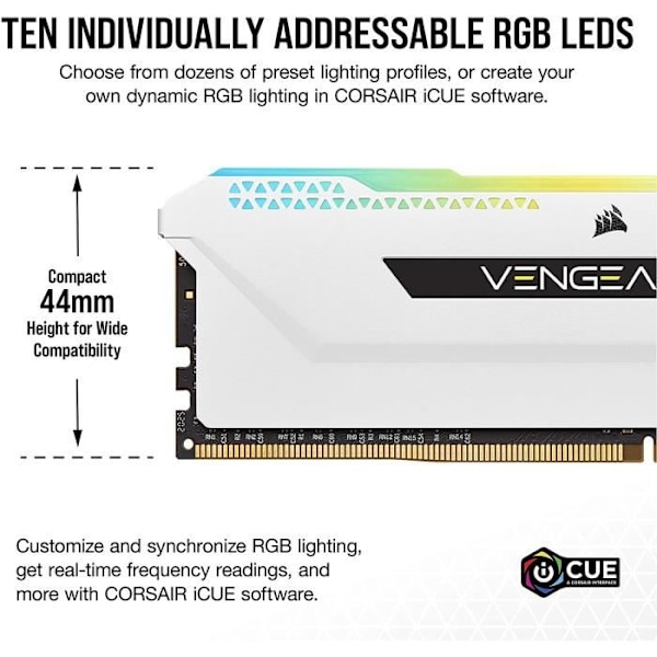 RAM-hukommelse - CORSAIR - Vengeance RGB Pro SL DDR4 - 32GB 2x16GB DIMM - 3200 MHz - 1,35V - Hvid (CMH32GX4M2E3200C)