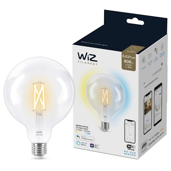 WiZ-tilsluttet pære Globe 120 Hvid variabel E27 60W
