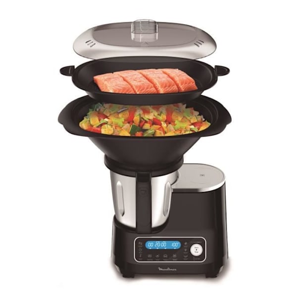 MOULINEX Clickchef multifunktionel kompakt madlavningsrobot, Dampkurv, 5 programmer, 32 funktioner Indbygget vægt Sort HF456810