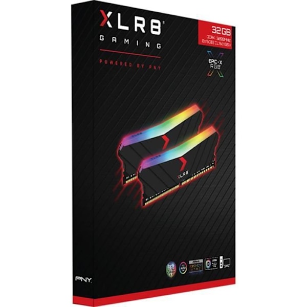 RAM-muisti - PNY - XLR8 Gaming EPIC-X RGB DIMM DDR4 3200MHz 2X16GB - (MD32GK2D4320016XRGB)