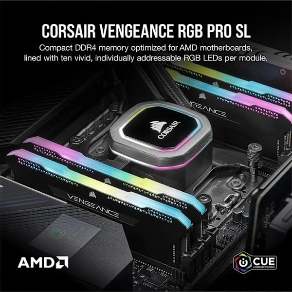 CORSAIR PC RAM DDR4 - VENGEANCE RGB PRO SL 16GB (2x8GB) - 3200Mhz - CAS 16 Optimeret til AMD Ryzen - Sort