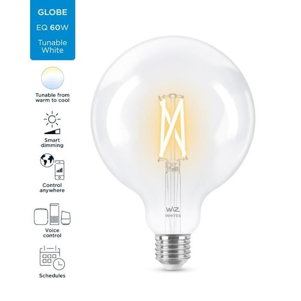 WiZ-tilsluttet pære Globe 120 Hvid variabel E27 60W