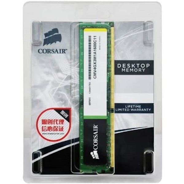 CORSAIR PC-minne DDR3 - DIMM 4GB - 1600MHz - 11-11-11-30, 1,5V (CMV4GX3M1A1600C11)