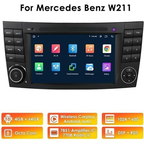 2Din CarPlay Auto Android 10 Bilradio til Mercedes Benz E Class W211 CLK W209 CLS W219 E200 E220 4G+64G DSP RDS GPS Stere Wifi