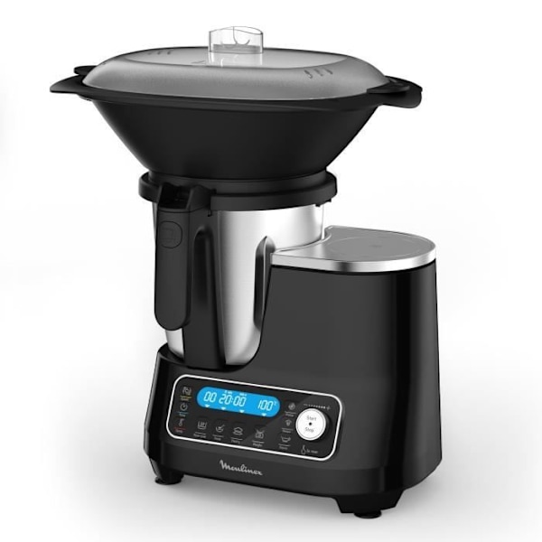 MOULINEX Clickchef multifunktionel kompakt madlavningsrobot, Dampkurv, 5 programmer, 32 funktioner Indbygget vægt Sort HF456810 Sort