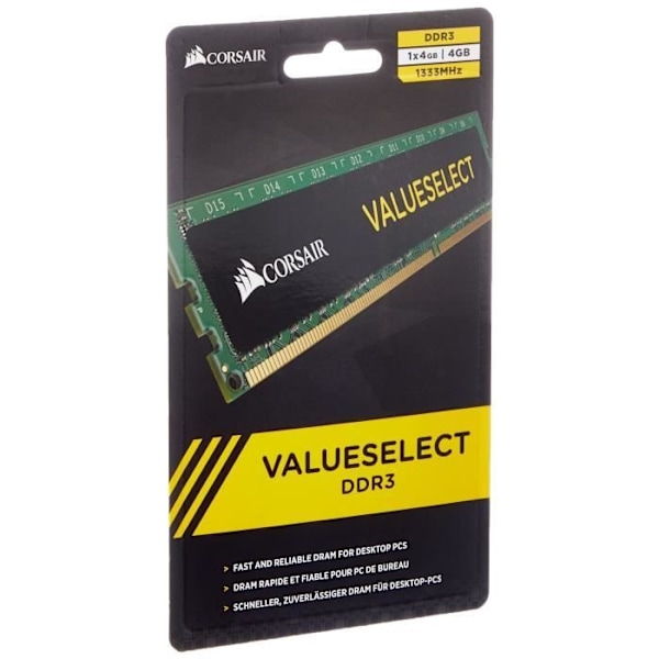 RAM-muisti - CORSAIR - ValueSelect DDR3 - 4 Gt 1x4 Gt DIMM - 1333 MHz - 1,50 V (CMV4GX3M1A1333C9)