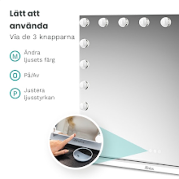 Mirlux Hollywood sminkspegel med LED belysning - Bluetooth högtalare - 10X förstoring - upphängd - Vit - 80X60cm Vit