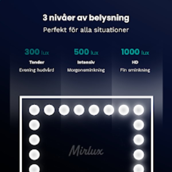 Mirlux Hollywood sminkspegel med LED belysning - Bluetooth högtalare - 10X förstoring - upphängd - Vit - 80X60cm Vit