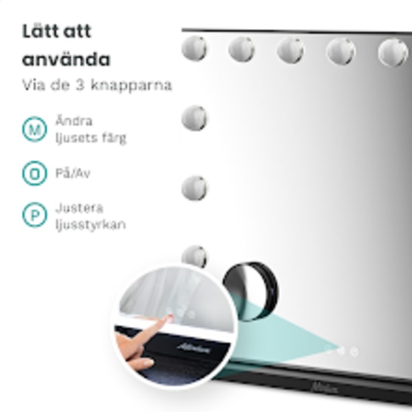 Mirlux Hollywood sminkspegel - LED-belysning - 10x zoom - upphängd - svart - 58x48cm Black