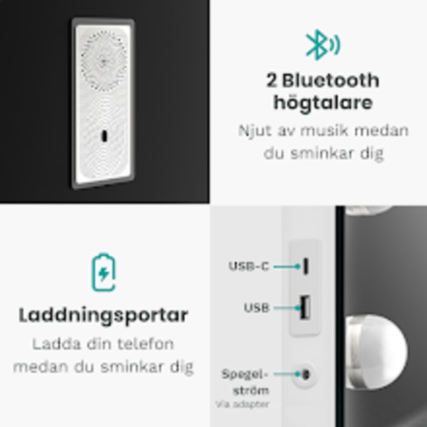 Mirlux Hollywood sminkspegel med LED belysning - Bluetooth högtalare - 10X förstoring - upphängd - Vit - 80X60cm Vit