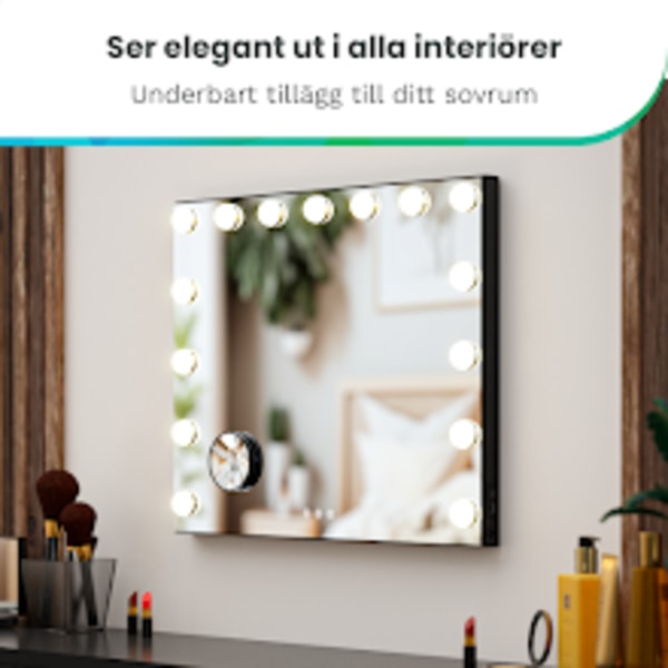 Mirlux Hollywood sminkspegel - LED-belysning - 10x zoom - upphängd - svart - 58x48cm Black