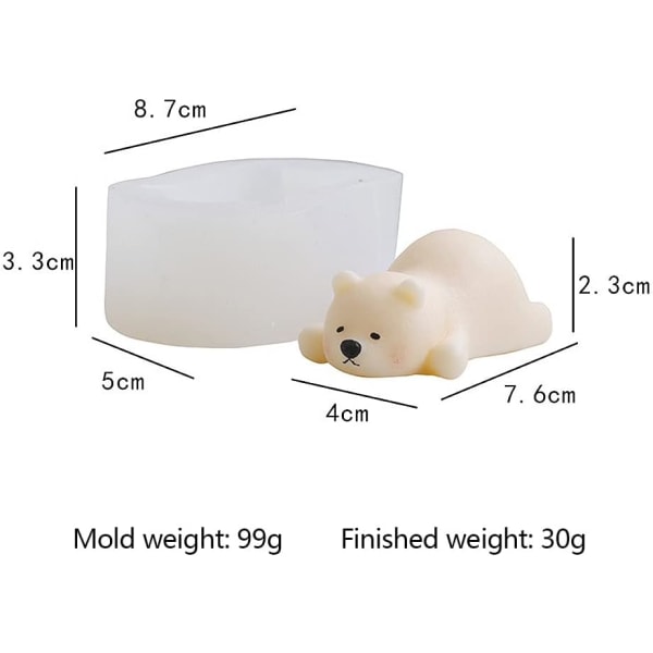 3D Isbjørn Form Mini Størrelse Sød Bjørn Silikone Lying Bear