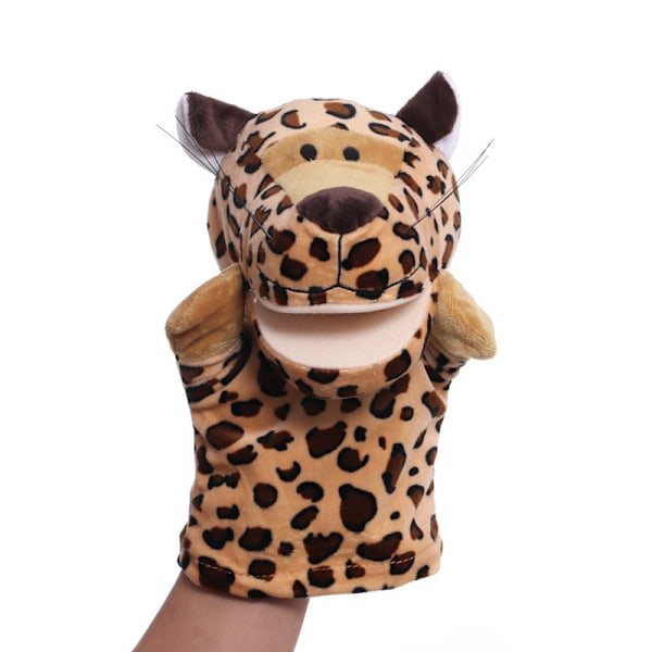 Plush handdocka, tecknad djurhanddocka, docka med rörlig mun, förskoleförälder-barn interaktionsguide