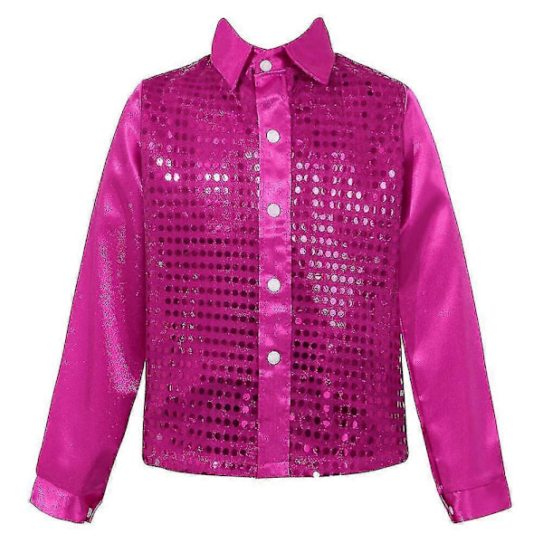 Poikien napilliset paidat Disco Hip-hop Jazz-tanssitopit Paljetit Show-tanssivaatteet 5-6 Years Hot Pink