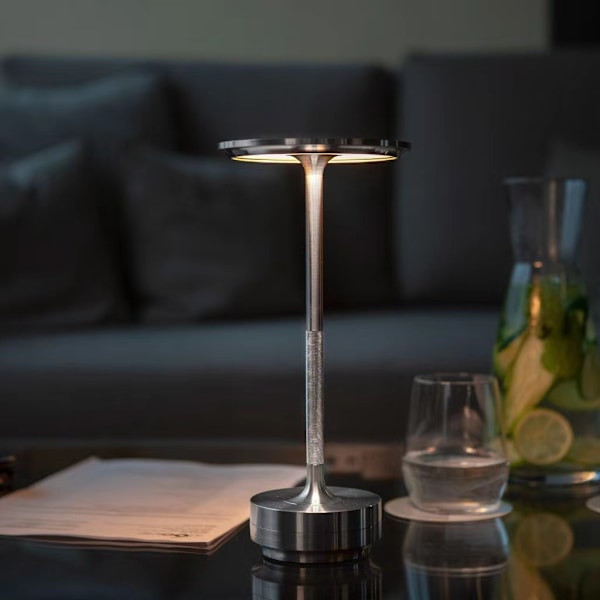 Ledningsfri Bordlampe Dæmpbar Vandafvisende Metal USB Genopladelig Bordlampe -1stk-Sølv