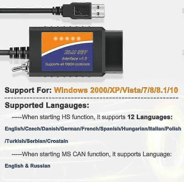 För Ford Forscan ELM327 USB Modifierad OBD2 Scanner V1.5 MS-CAN HS-CAN Kodläsare Scanner