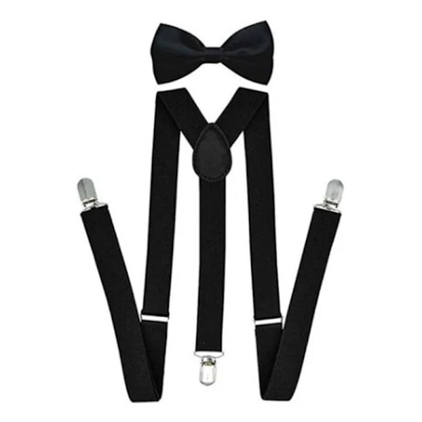 JFJC Svart Vuxen Bowtie Suspender Set Justerbar Clip On Elastisk Herr Suspender för kontorsföretag