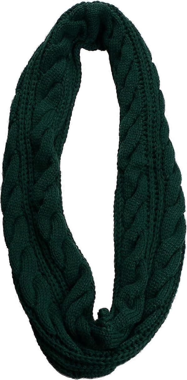 Dame Tyk Ribstrikket Vinter Infinity Circle Loop Halstørklæde Premium Twist Dark Green
