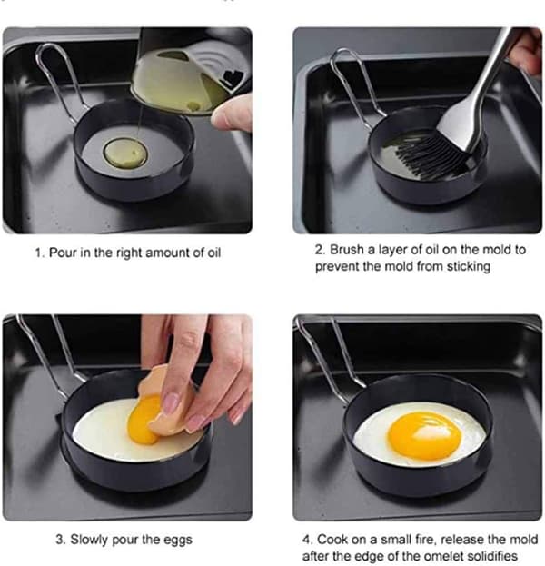 Stekeform i rustfritt stål for stekt egg, rund pannekakeform, omelettform.