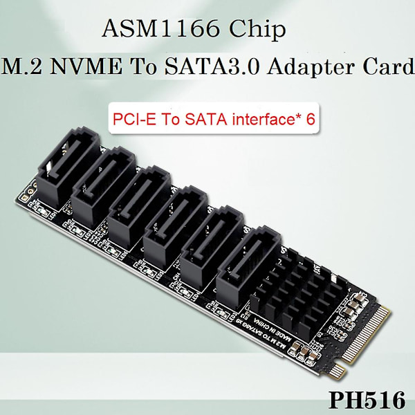 M.2 MKEY PCI-E Nouseva kortti M.2 NVME - SATA3.0 PCIE - SATA 6Gpbsx6-portin laajennuskortti ASM1166 Supp
