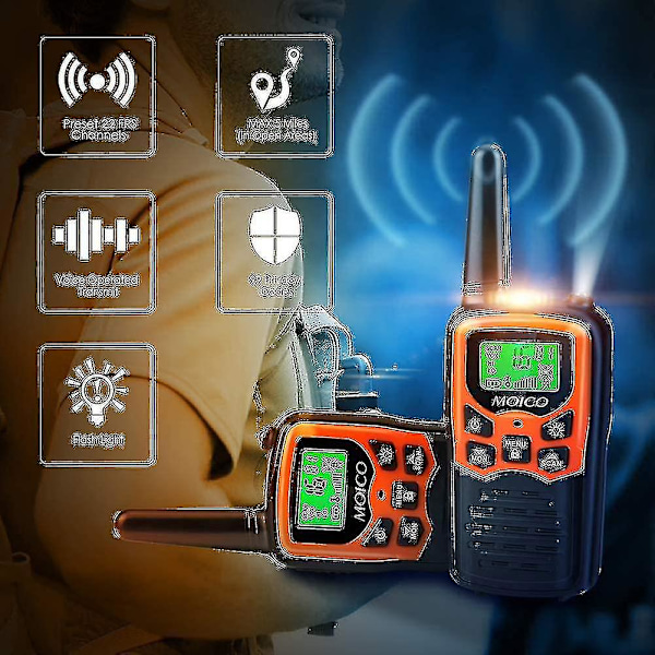 Kryc Walkie Talkies, Walkie Talkies med lang rækkevidde til voksne med 22 Frs-kanaler, Familie Walkie Talkie med LED-lommelygte Vox LCD-display til vandreture