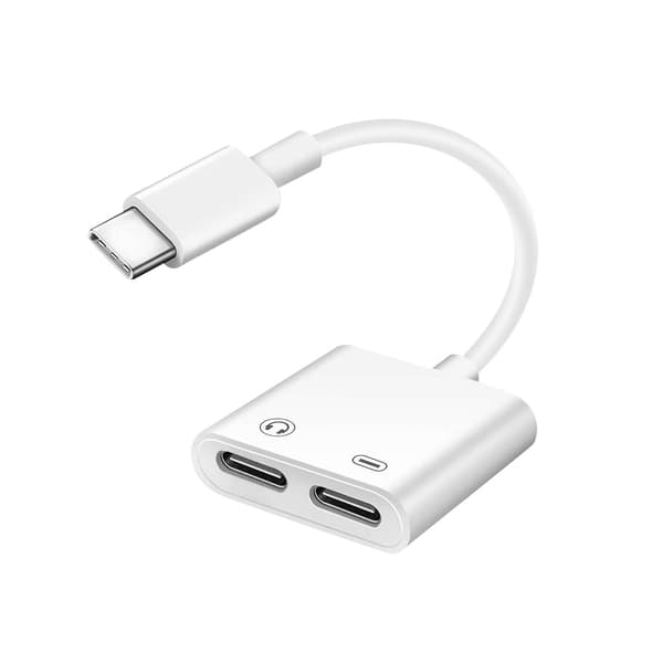 Adapter USB-C Hann til Dobbel USB-C Hunn Lyd og Lading Kompakt Hvit