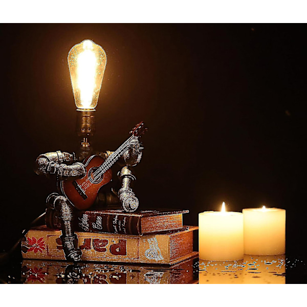 Steampunk skrivebordslampe, musikalsk gitar skrivebordslampe art deco med Edison-pære