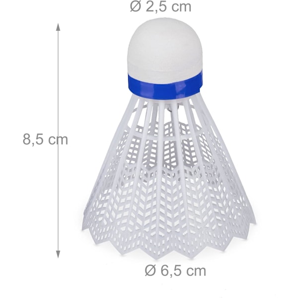Lysande badmintonset 8 LED-badmintonbollar H x Ø 8,5 x 6 cm Lysande badminton för utomhusbruk, vit, EU-set