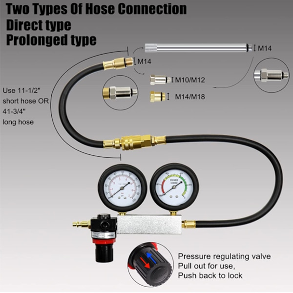 Sylinder lekkasjetester bensinmotor kompresjon dobbel måler deteksjonsverktøy for trykkontroll lekkasjetest