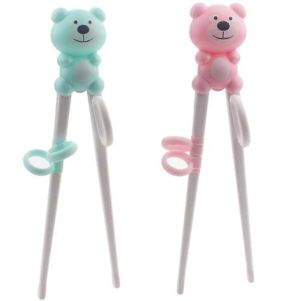 2 Par Tecknade Barn Ät Träningspinnar Baby Lära Bestick (rosa Blå)