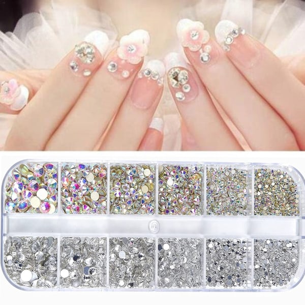 2400 stk. Nail Art Gems Ab Flat Rhinestone Gems med opbevaringsboks 19