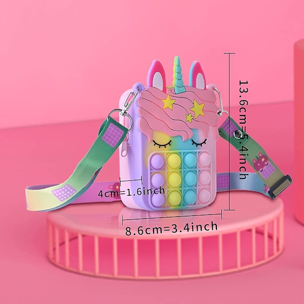 Pop Up Fidget Leksaker Axelväska för Flickor, Enhörning Push Bubble Fidget Sensoriska Leksaker, Populär Liten Silikonväska för Ångest Stresslindring, Fidget Väska