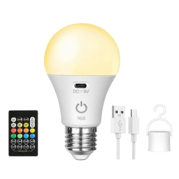 LED Rechargeable Light Bulbs with Remote Control E26 Battery Operated Light Bulb Smart RGB Color Changing Light Bulb with Hook Rgb lamp