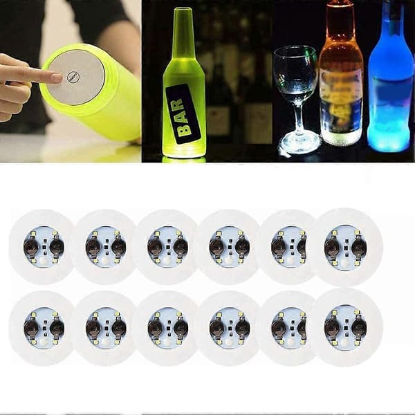 LED Coaster, 12 stk. Lysende Coasters, LED Flaskelys, LED Sticker Coaster Discs Lysende til Flas
