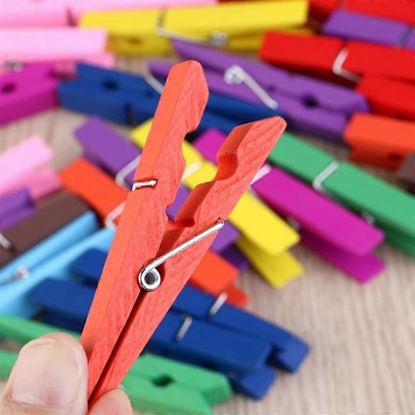 100 st (Slumpmässig Färg) Färgade Klädnypor Trä - Klädnypor för Foton Bilder Hantverk Färg Stäng Nypa Trä Kläder Klädnypor Chip Clip