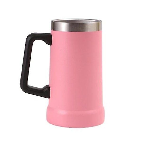 700ML Ølseidel Dobbel Vegg Isolering Rustfritt Stål Kaffekopp Termokopp for Varme Kalde Drikker Stort Håndtak Knusesikker Eventyr Drikkekopp pink