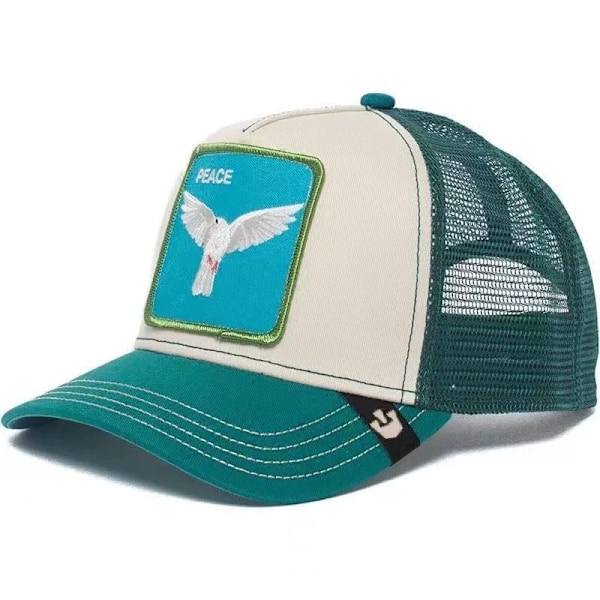 Broderet Mesh Hat med Dyreprint - Snapback - Grøn Fredsdue