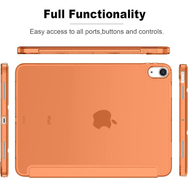 iPad Air 4 Kotelo 2020 - iPad Air 4. sukupolven kotelo 10,9 tuumaa, kevyt ohut suojus läpikuultavalla himmeällä kovalla takaosalla [Tukee Touch ID:tä] (Oranssi)
