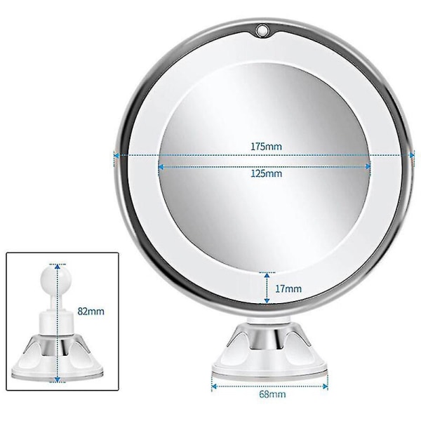10x förstorande sminkspegel med lampor, smart switch, 360 grader
