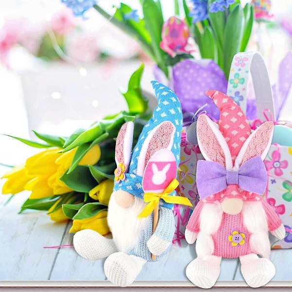 Påskgnom, Aster Gnom Kaninöron Dockor Set, Påsk Ansiktslös Plysch Stickad Docka Påsk Kanin Ornament Prydnader Påskdagsgåva Påskdekoration