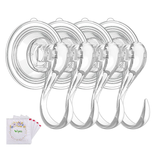 4pcs Suction Cup Hooks, Big Clear Removable Heavy Duty Suction Hooks With Wipes Strong Window Glass Door Kitchen Bathroom Shower Wall Suction Hangers