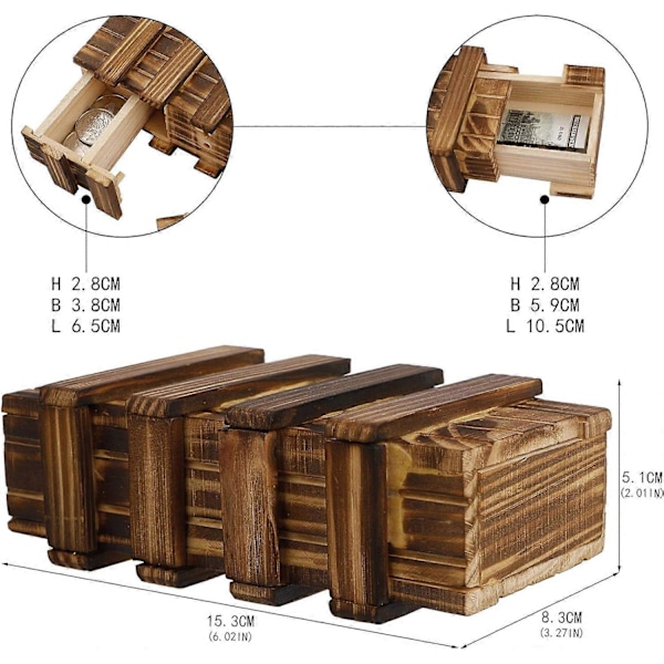 Magic Puzzle Box Puinen Salainen Pulmalaatikko, Aivopähkinälaatikko Mysteerilahjalaatikko, jossa 2 suurta salaista lokeroa rahalahjoille