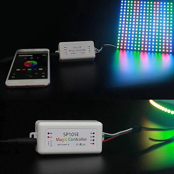 2 stk. SP105E Lysbånd Controller Mobiltelefon Smart Bluetooth Farvekontroller LED Fuld Farve Con
