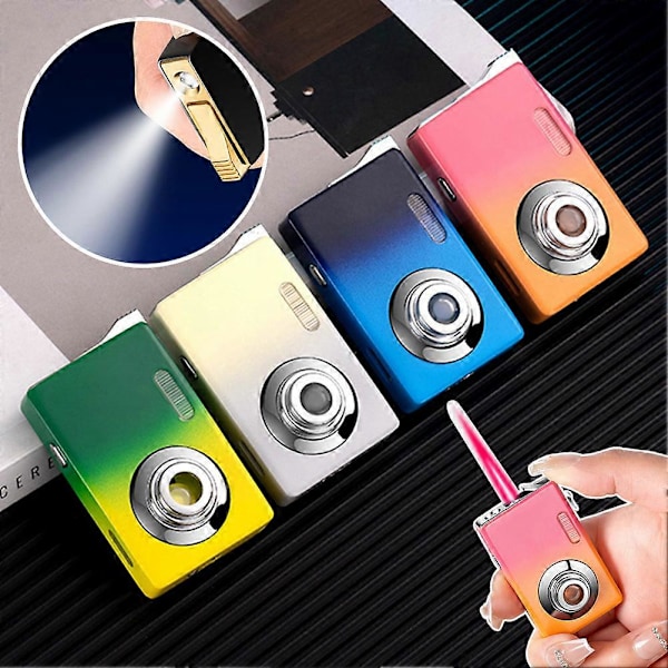 Torch-lightere Genopfyldelig Butan Torch-lighter Personlig Kameraform Herre Lighter med LED til Cigarer Lys