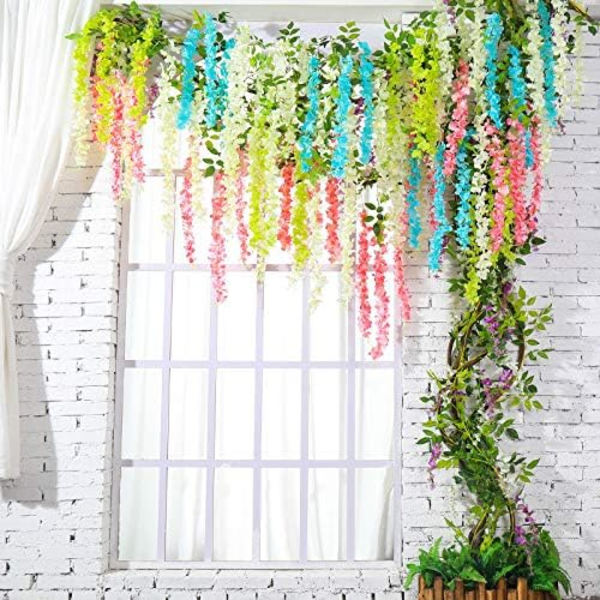 12-osainen 3,6' tekosilkki Wisteria Vine Ratta Riippuva kukka Seppele String Kotijuhlien hääkoristeet Pinkki Pink
