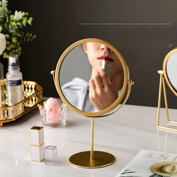 Cosmetic Mirror Light Luxury Retro European Metal Gold Home black A