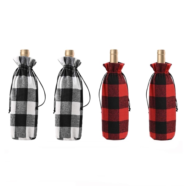 4Pack Wine Bottle Covers, Christmas wine Bottle Gift Bags for Home Dinner Party Table Decoration(Red & Black + Black & White)